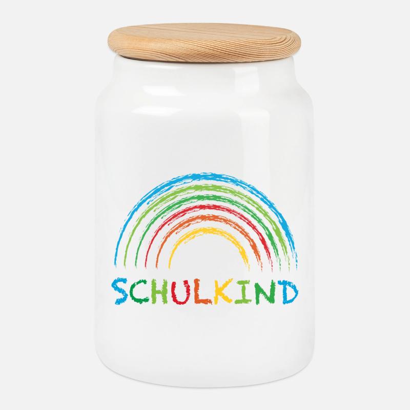 Schulkind Regenbogen Geschenk Einschulung - Keksdose mit Holzdeckel - Weiß