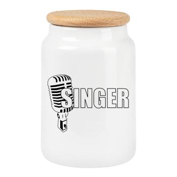 Chanteur - Musique - Boîte à biscuits avec couvercle en bois - blanc - Devant
