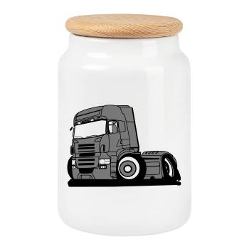 Truck lorry vehicle professional driver - Cookie Jar with Wooden Lid - white - Front