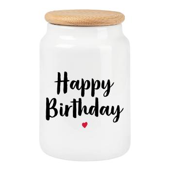 Joyeux anniversaire coeur cadeau d'anniversaire - Boîte à biscuits avec couvercle en bois - blanc - Devant