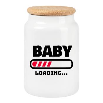 BABY LOADING FUNNY PREGNANCY GIFT IDEA - Cookie Jar with Wooden Lid - white - Front