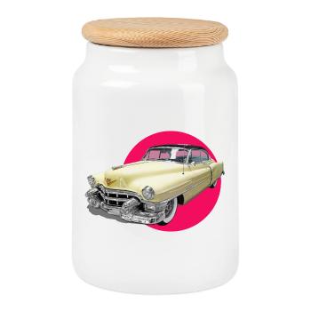 Youngtimer car adore Cadi Chevy Retro Car Oldtime - Boîte à biscuits avec couvercle en bois - blanc - Devant