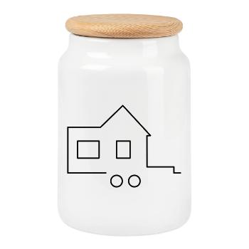 Petite maison - Boîte à biscuits avec couvercle en bois - blanc - Devant