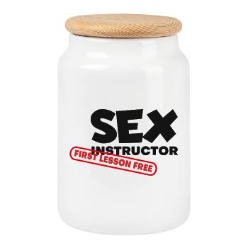 Instructeur de sexe 1ère leçon gratuite première leçon gratuite # - Boîte à biscuits avec couvercle en bois - blanc - Devant