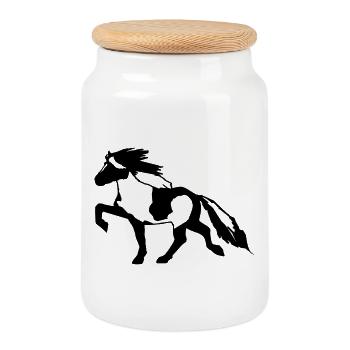 Icelandic Horse Tick 7, Pinto Riding Icelandic - Cookie Jar with Wooden Lid - white - Front