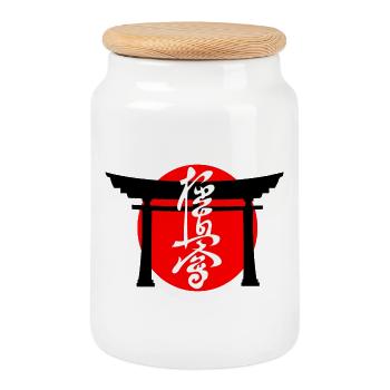Kyokushin geschrieben in japanischen Kanji weiß Torii - Keksdose mit Holzdeckel - Weiß - Vorne