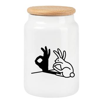 Rabbit Shadow Hand OK Okay Picobello Italy - Cookie Jar with Wooden Lid - white - Front