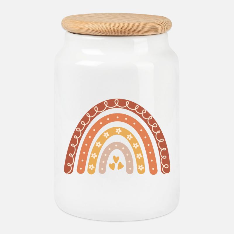 Boho Regenbogen - Keksdose mit Holzdeckel - Weiß
