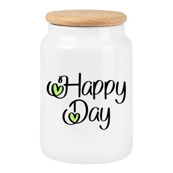 Happy Day - Boîte à biscuits avec couvercle en bois - blanc - Devant