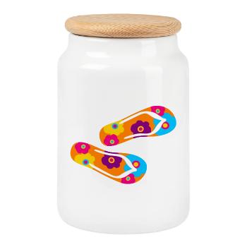 Flip Flops Latschen Blume Flower Power Blüten bunt - Keksdose mit Holzdeckel - Weiß - Vorne