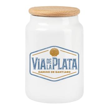 Via de la Plata Pilgrims' Stamp | Santiago - Cookie Jar with Wooden Lid - white - Front