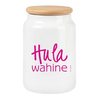 Hula wahine - Cookie Jar with Wooden Lid - white - Front