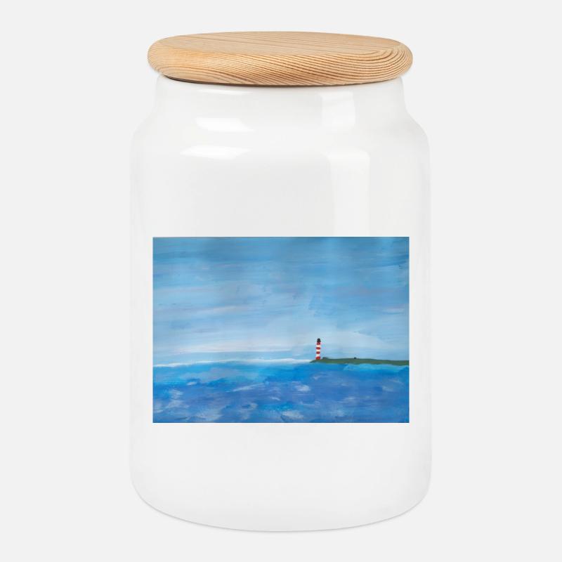 Meer Küste Leuchtturm Malerei - Keksdose mit Holzdeckel - Weiß