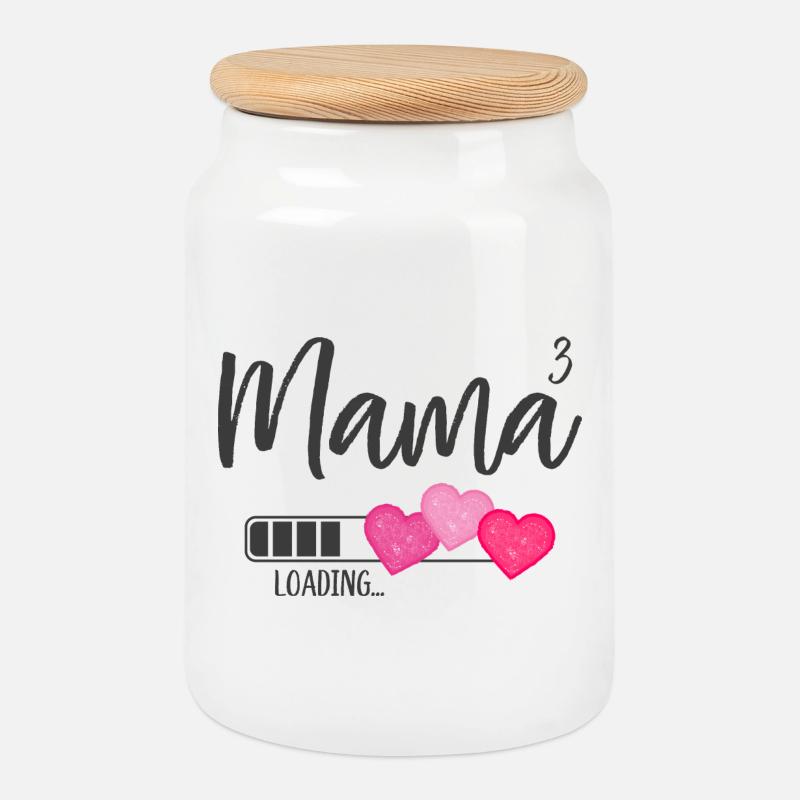 Mama hoch 3 Drillingsmama Drillinge Loading Herz - Keksdose mit Holzdeckel - Weiß