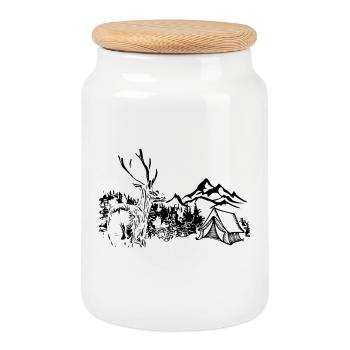 Cerfs, Montagnes, Nature, Camping - Boîte à biscuits avec couvercle en bois - blanc - Devant