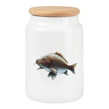 Conception de la pêche à la carpe miroir Carpe réaliste - Boîte à biscuits avec couvercle en bois - blanc - Devant