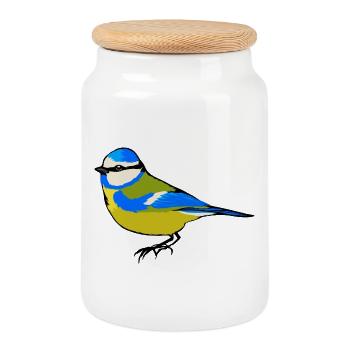 Sweet Blue – oiseau,, oiseaux chanteurs, oiseaux de jardin - Boîte à biscuits avec couvercle en bois - blanc - Devant