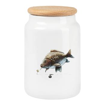 Pêche à la carpe Ronnie Rig Mirror Carp Design - Boîte à biscuits avec couvercle en bois - blanc - Devant