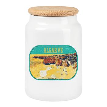 Retro-Abzeichen, Algarve Portugal, Strand Sommersonne - Keksdose mit Holzdeckel - Weiß - Vorne