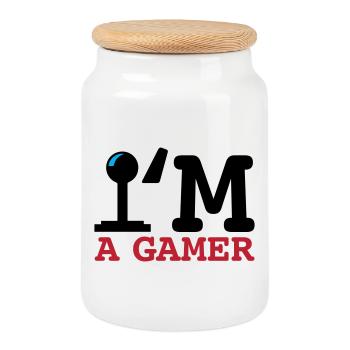 A Gamer Bold Typography - Cookie Jar with Wooden Lid - white - Front