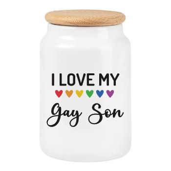 J’aime mon fils gay - Boîte à biscuits avec couvercle en bois - blanc - Devant