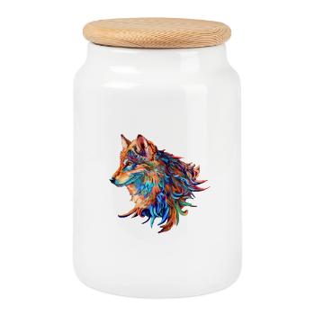 Loup - Boîte à biscuits avec couvercle en bois - blanc - Devant