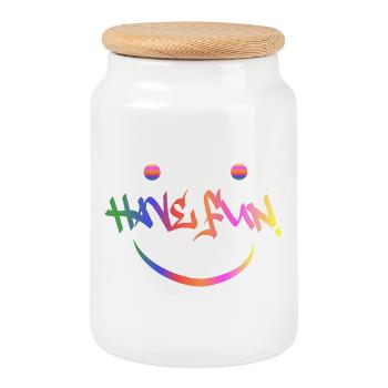 Have fun - Cookie Jar with Wooden Lid - white - Front