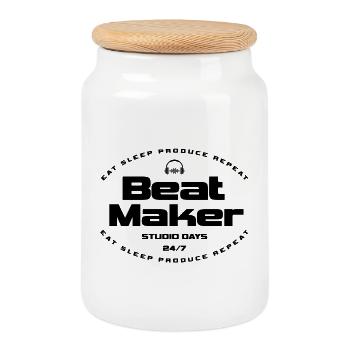 Beat Maker Musik Spruch Design - Keksdose mit Holzdeckel - Weiß - Vorne
