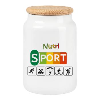 Nutri sport - Boîte à biscuits avec couvercle en bois - blanc - Devant