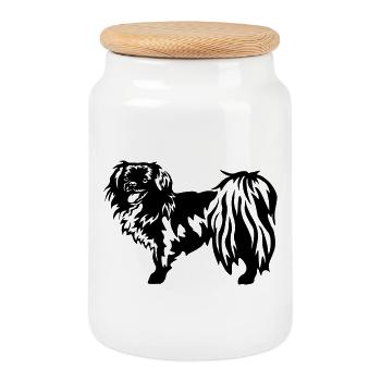 Tibet Spaniel - Cookie Jar with Wooden Lid - white - Front