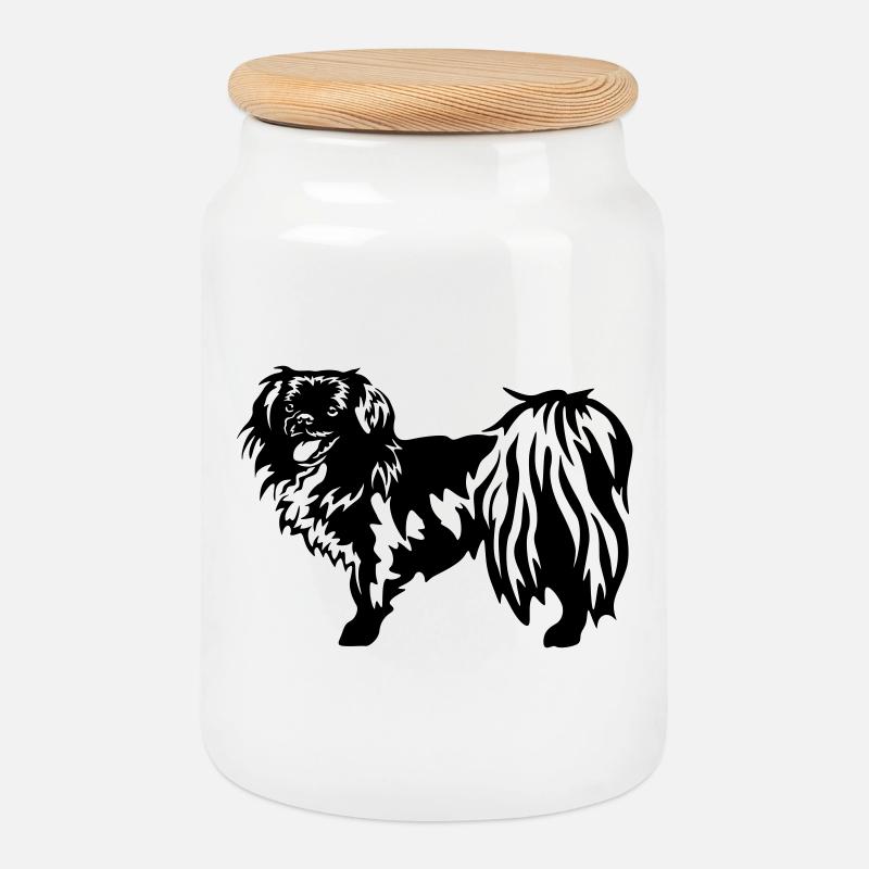 Tibet Spaniel - Keksdose mit Holzdeckel - Weiß
