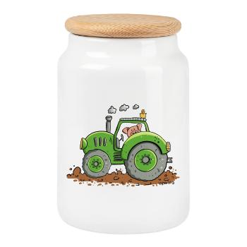 Pig Drives Tractor I Farm Animals Bulldog - Cookie Jar with Wooden Lid - white - Front
