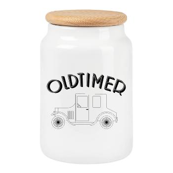Classic Car Design - Classic Cars - Cookie Jar with Wooden Lid - white - Front