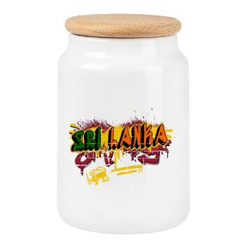 Sri Lanka Graffiti Design - Keksdose mit Holzdeckel - Weiß - Vorne