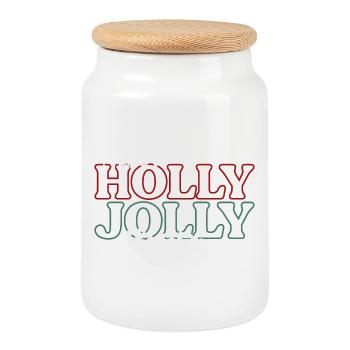 Frohe Weihnachten mit Holly Jolly - Keksdose mit Holzdeckel - Weiß - Vorne