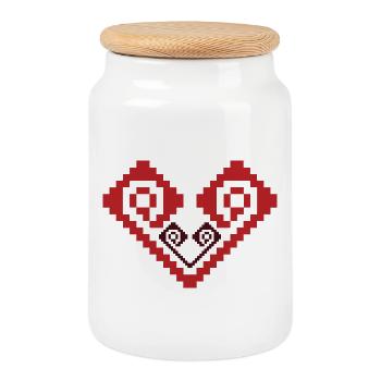 2 Hearts - Cookie Jar with Wooden Lid - white - Front