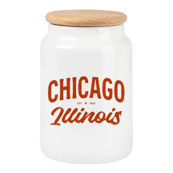 Écriture vintage de Chicago Illinois - Boîte à biscuits avec couvercle en bois - blanc - Devant