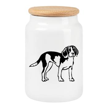 Beagle - Boîte à biscuits avec couvercle en bois - blanc - Devant