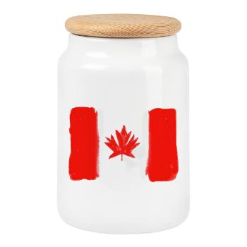 Canada Flag Watercolor, Maple Leaf Bold Brush Flag - Cookie Jar with Wooden Lid - white - Front