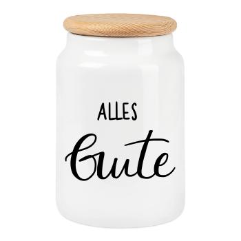 Alles Gute - Keksdose mit Holzdeckel - Weiß - Vorne