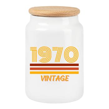 1970, vintage, année de naissance - Boîte à biscuits avec couvercle en bois - blanc - Devant