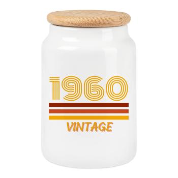 1960, Geburtsjahr, ich bin Jahrgang - Keksdose mit Holzdeckel - Weiß - Vorne