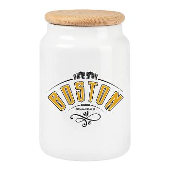 Boston Massachusetts - Cookie Jar with Wooden Lid - white - Front
