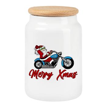 Santa Motorcycle – Xmas Ride - Cookie Jar with Wooden Lid - white - Front
