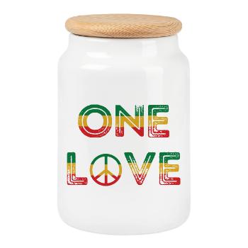 One Love Reggae Peace - Boîte à biscuits avec couvercle en bois - blanc - Devant