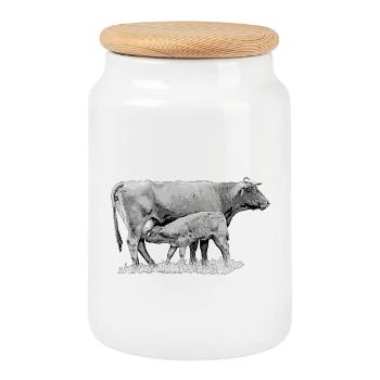 Kuh mit Kalb Bauernhof Landwirt Geschenk - Keksdose mit Holzdeckel - Weiß - Vorne