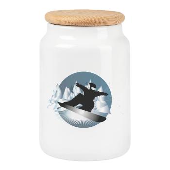 Snowboarding in the mountains for snowboarders - Cookie Jar with Wooden Lid - white - Front