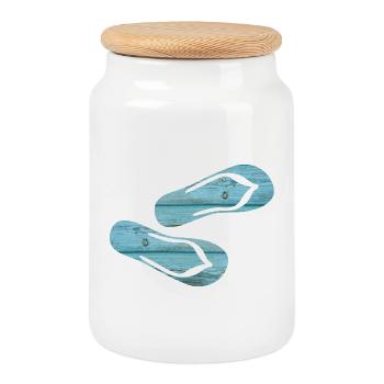 Latschen Flip Flops Urlaub Holz Bretter cool - Keksdose mit Holzdeckel - Weiß - Vorne