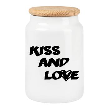 Kiss And Love - Cookie Jar with Wooden Lid - white - Front