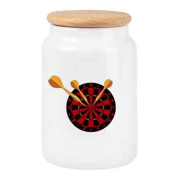 Darts Arrows and Dartboard - Cookie Jar with Wooden Lid - white - Front